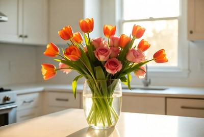 Orange Tulips and Pink Roses Bouquet