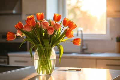 Orange Tulips in Glass Vase