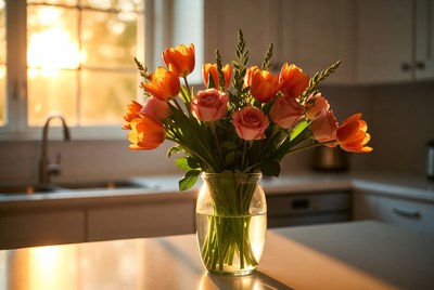 Orange Tulips and Roses in Vase