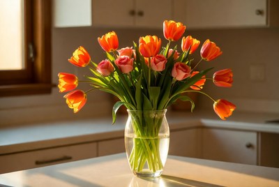 Orange and Pink Tulips in Vase