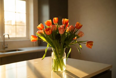 Orange Tulips in Glass Vase
