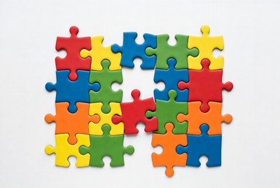 Colorful puzzle pieces with missing center