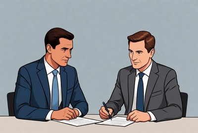 Two businessmen signing contract