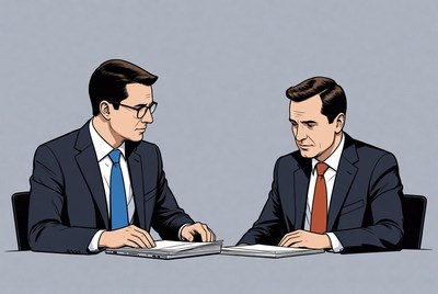 Two businessmen reviewing documents