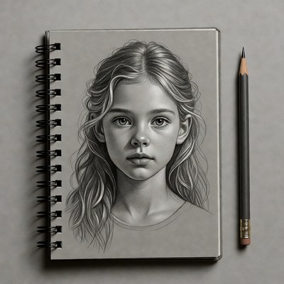 Pencil sketch of girl in sketchbook