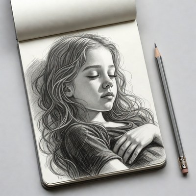 Sleeping girl pencil sketch