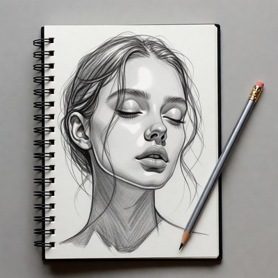 Pencil sketch of woman with closed eyes