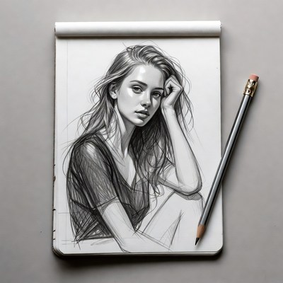 Pencil sketch of thoughtful young woman