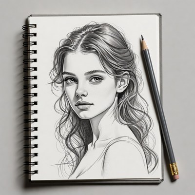 Pencil sketch of woman in sketchbook