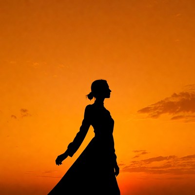Woman silhouette at sunset