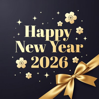 Happy New Year 2026 with Gold Ribbon