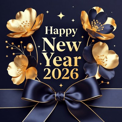 Happy New Year 2026 Golden Flowers