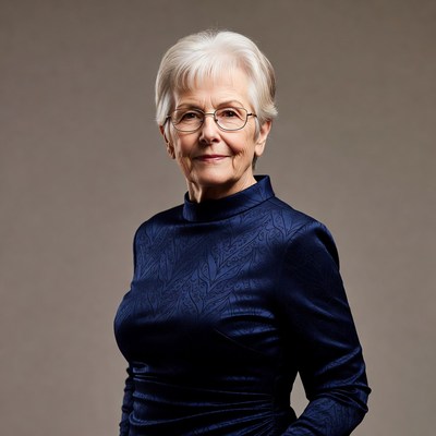 Elderly woman in blue patterned top