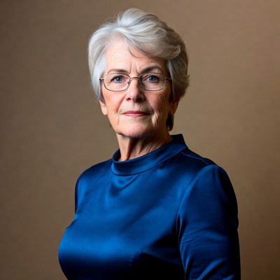 Elderly woman in blue dress