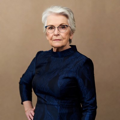 Elderly woman in blue dress