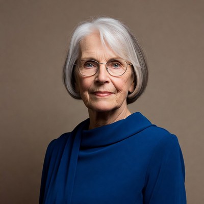 Elderly woman in blue dress