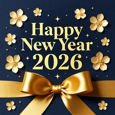 Happy New Year 2026 Golden Flowers