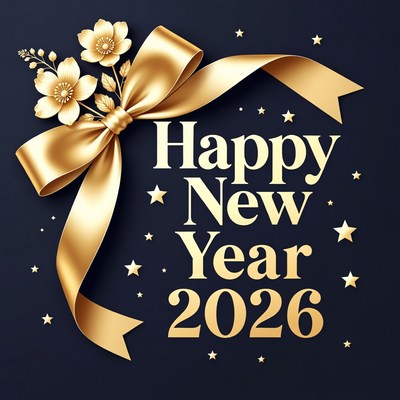 Happy New Year 2026 Golden Bow