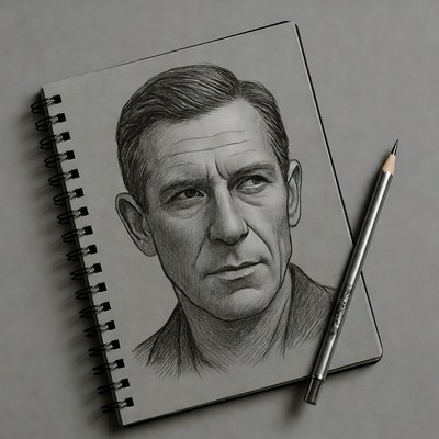 Pencil sketch of man in sketchbook