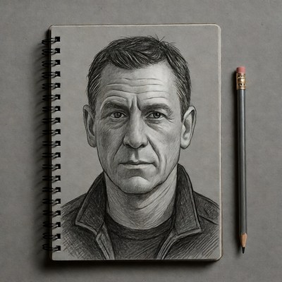 Pencil sketch of man in sketchbook