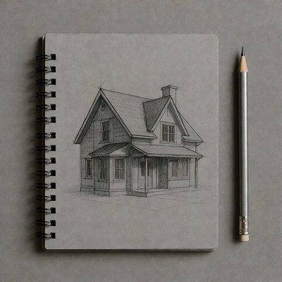 Pencil Sketch House in Notebook