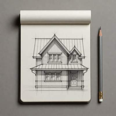Pencil Sketch of House on Notepad