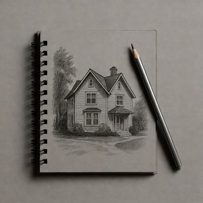 Pencil Sketch of Victorian House in Sketchbook