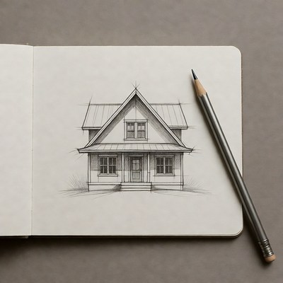 Pencil Sketch of House on Sketchbook
