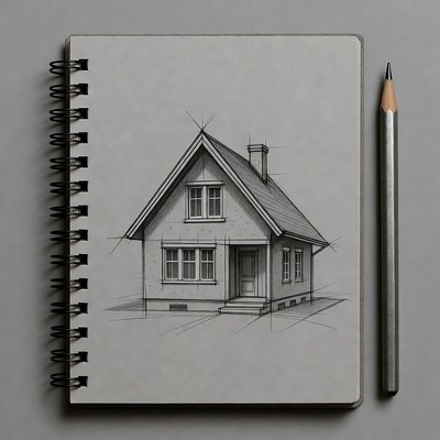 Pencil Sketch House in Notebook