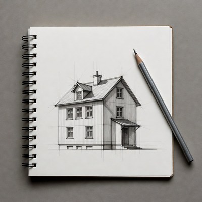 Pencil Sketch of House in Sketchbook