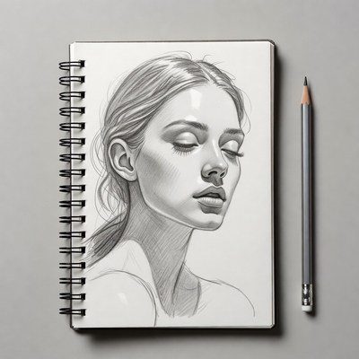 Pencil sketch of woman with closed eyes