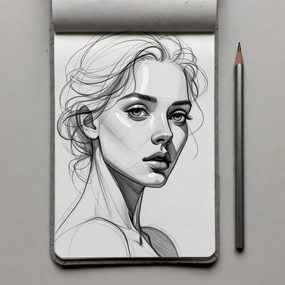 Pencil sketch of woman on sketchpad