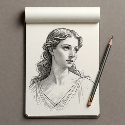 Pencil sketch of woman on sketchpad