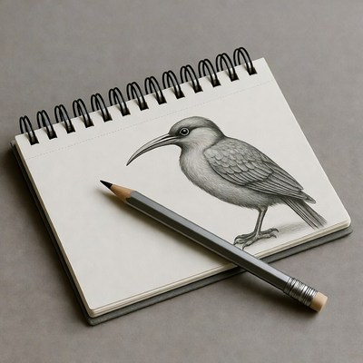 Pencil Sketch of Curlew Bird in Notebook