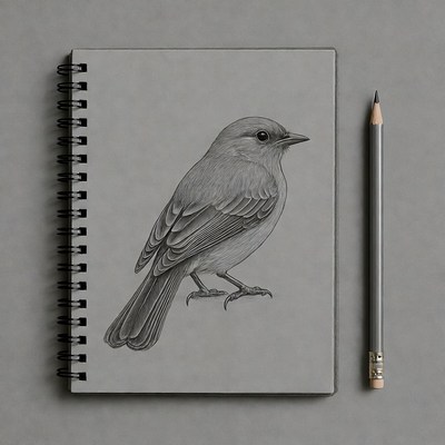 Bird sketch on notebook with pencil