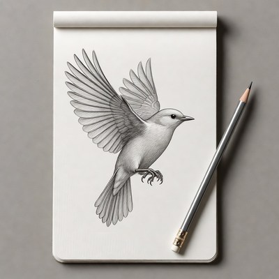 Pencil drawing of flying bird