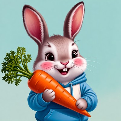 Cute bunny holding carrot