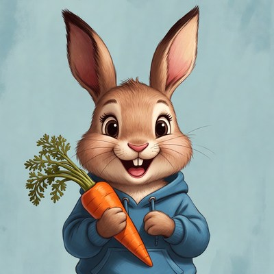 Cute bunny holding carrot