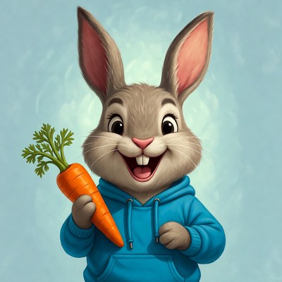 Cartoon bunny holding carrot