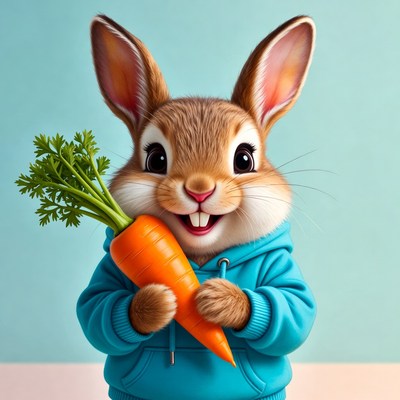 Cute bunny holding carrot