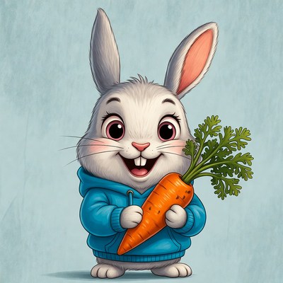 Cute bunny holding carrot