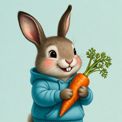 Cute bunny holding carrot