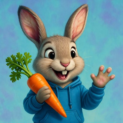 Cartoon bunny holding carrot