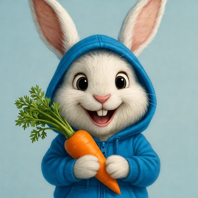 Cute bunny holding carrot in hoodie