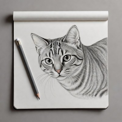 Pencil drawing of tabby cat