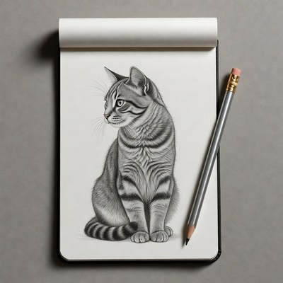 Tabby Cat Sketch on Notepad