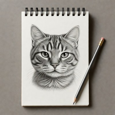 Pencil Sketch of Tabby Cat Portrait