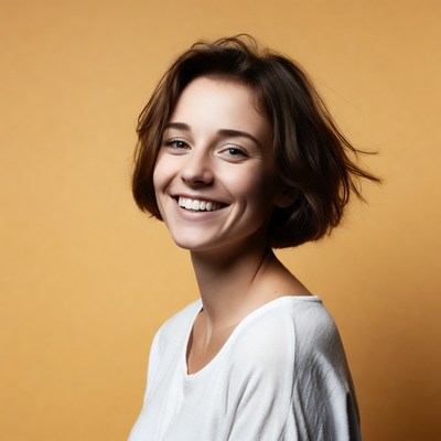 Smiling woman with short brown hair
