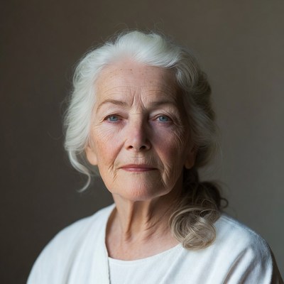 Elderly woman with white ponytail