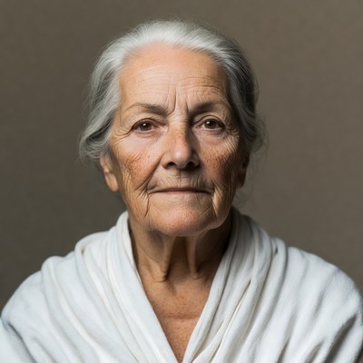 Elderly woman in white shawl